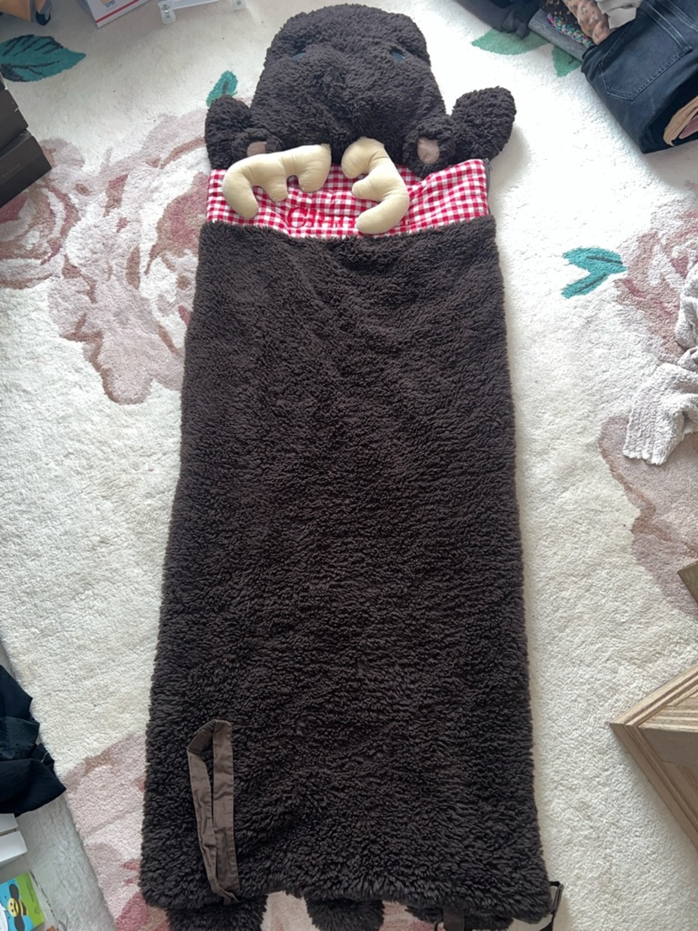 Pottery Barn Kids Red and White Gingham Lined Moose Personalized Sleeping Bag